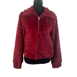 Band of the Free Women’s Boho Red Velvety Zip-up Jacket, NWT